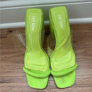Cape Robbin Neon Lime Clear Strap Square Toe Mule Heels